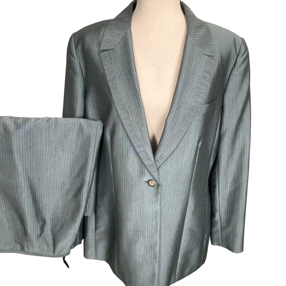 Kasper ASL Skirt Suit Women 14 Blue Gray Pinstripe Shimmer Classic Party